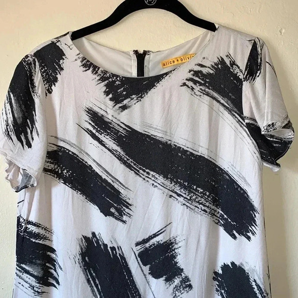 Alice + Olivia Phebe Paintbrush-Print Shift Dress Size Small - Picture 4 of 11